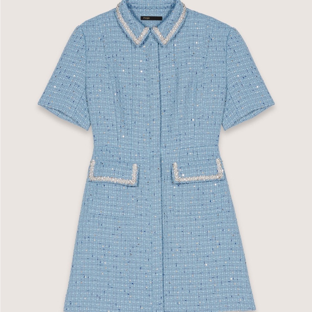 MAJE Light Blue Tweed Mini Dress NWT
